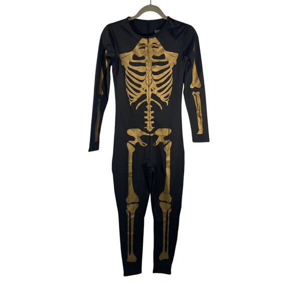 Tipsy Elves Womens Skeleton Print Costume Bodysuit S Halloween fun party event - Picture 1 of 9